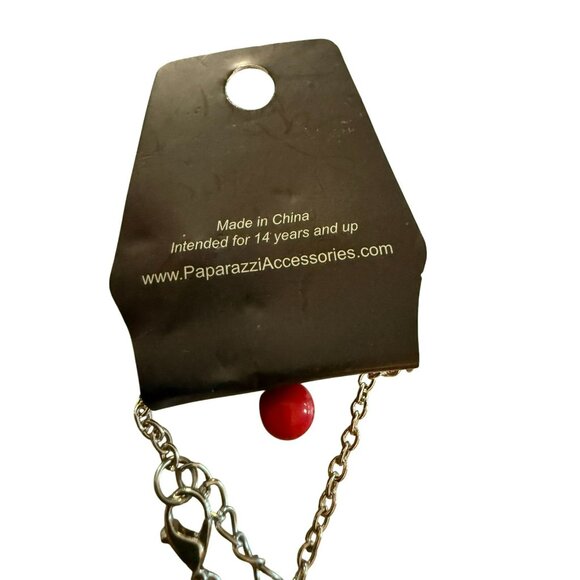 New Paparazzi Red Bead Silver Chain Necklace & Matching Earrings Set For Women - Picture 4 of 4